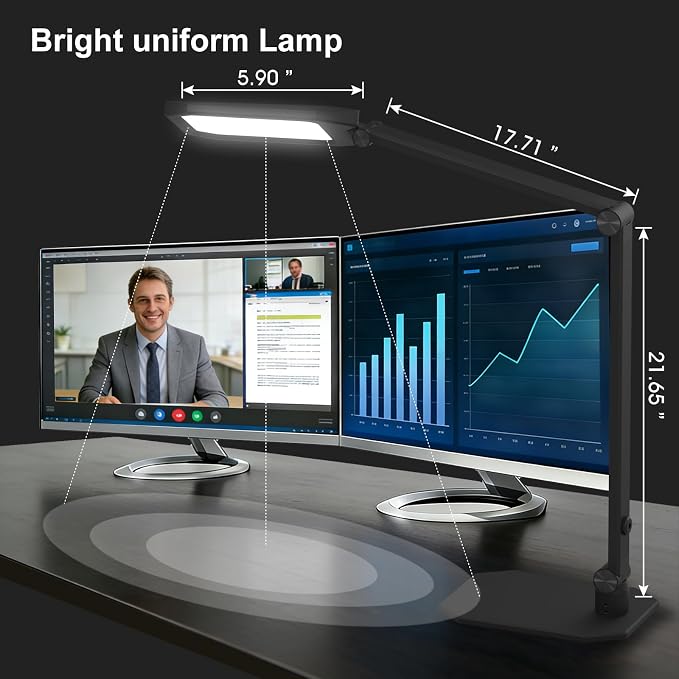 NS LED Desk Lamp 2 Pack for Home Office, Desk Lamp with Webcam Light for Video Calls, Dimmable 3000K-6500K Desk Light with Remote, Timer, Memory, Adjustable Swing Arm, CRI95+ - Image 8