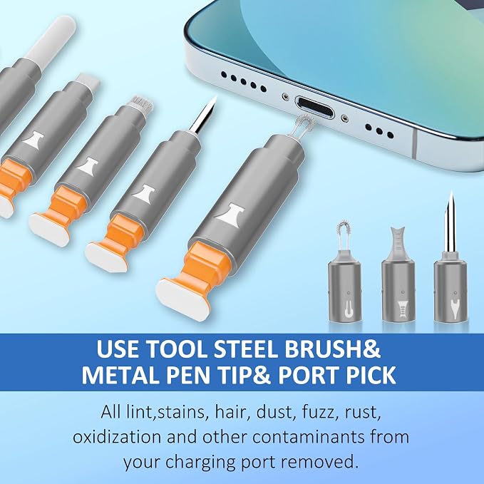 iPhone Cleaning Kit for Charging Port, Cleaner Kit for AirPod Phone, Grey | Multi-Tool, iPhone Cleaner, Repair Lightning Cable USB C Speaker Charger iPad Connector, Compact Portable, with Storage Case - Image 3
