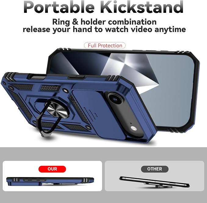 SunStory Phone Case for iPhone Air Case with HD Screen Protector & Slide Camera Cover & Rotated Ring Kickstand, [Military-Grade] Phone Case for iPhone 17 Air, Blue - Image 2