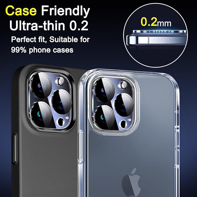 Ferilinso Camera Lens Protector for iPhone 14 Pro Max/15 Pro Max/14 15 Pro | 6 Pack, 9H+ Tempered Glass, Military-Grade Shatterproof Camera Cover, Case Friendly, HD, No Flash Glare for Night Shooting - Image 4