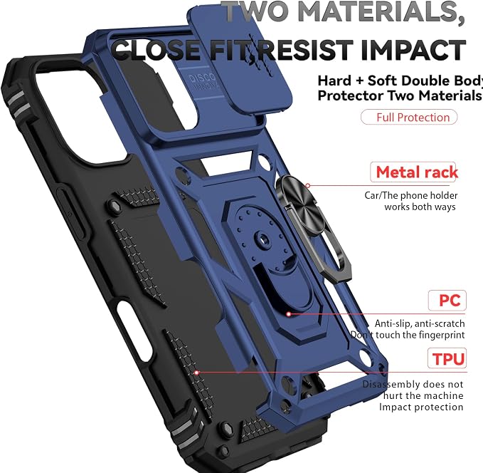 SunStory Compatible with iPhone 17 Case with HD Screen Protector & Slide Camera Cover & Rotated Ring Kickstand, [Military-Grade] iPhone Case for iPhone 17,Blue - Image 8