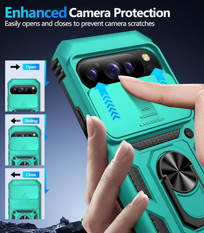 Taisairu for Google Pixel 10 Case/Pixel 10 Pro Case with Screen Protector & Slide Camera Lens Cover,Built-in Ring Stand Protective Phone Case for Pixel 10 Case/Google Pixel 10 Pro Case (Mint Green) - Image 6