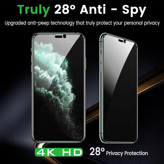 Romkasi 3 Pack Privacy Screen Protector for iPhone 11 Pro Max 6.5 Inch with 3 Pack Camera Lens Protector, Anti Spy Tempered Glass Film, Anti-Scratch, Touch Sensitive, Case Friendly - Image 4