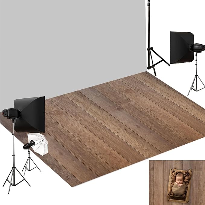 Kate Brown Wood Plank Photography Floor Mat Rubber Photo Studio Backdrop | Warm Natural Timber Texture Non-Slip Floor Drop For Rustic Newborn, Kids, Portrait, Food, Crafts, Product Photography 8x5ft by KateBackdropforPhotography