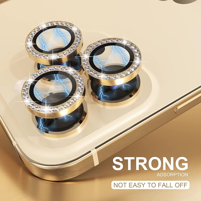 Choiche for iPhone 14 Pro/iPhone 14 Pro Max Camera Lens Protector | Ultra HD, Bling 9H Tempered Glass Camera Cover Screen Protector Metal Ring Decoration Accessories (Diamond-Gold) - Image 6