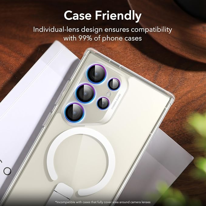 ESR for Samsung Galaxy S24 Ultra Camera Lens Protector, 1 Pack, Chromatic | Individual Camera Cover, 9H Tempered Glass, Original Camera Clarity, Scratch-Resistant, Case Friendly - Image 6