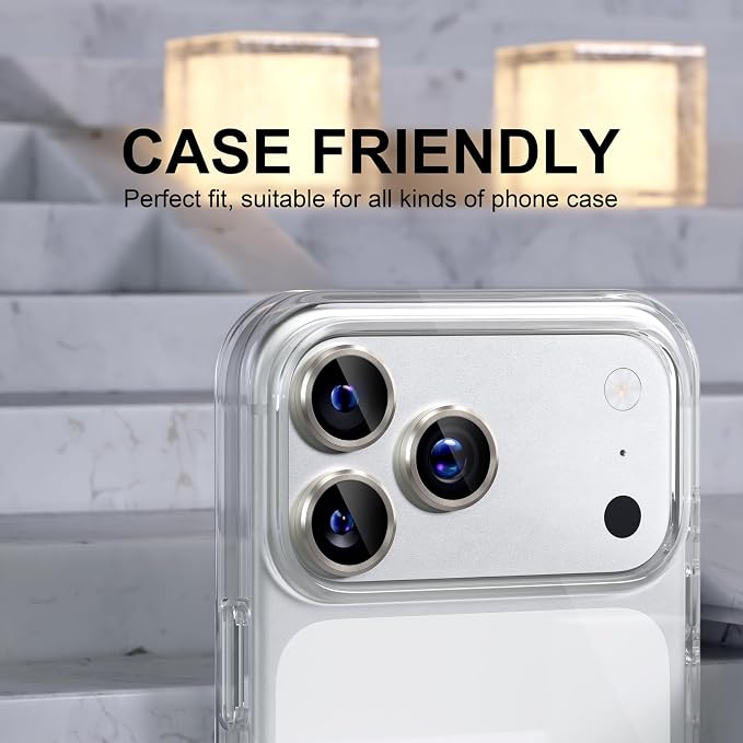 Choiche for iPhone 17 Pro/iPhone 17 Pro Max Camera Lens Protector | Ultra HD, 9H Tempered Glass Camera Cover Screen Protector Metal Ring Decoration Accessories (Titanium Natural) - Image 4