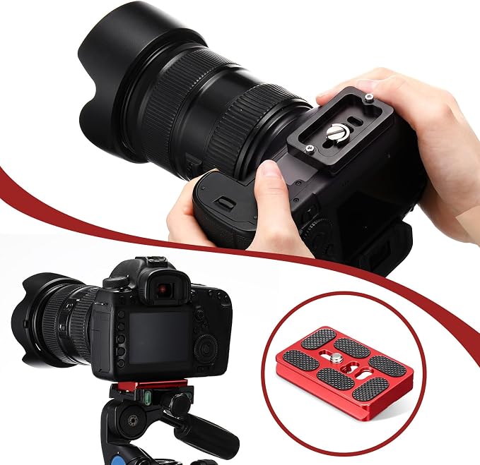 Frienda Quick Release Plate Tripod 1/4-20 DSLR,Pu60,Black and Red | Tripod Mount Plate, Camera Tripod Mount for DSLR Camera Tripod Ball Head , Metal, 1.9 x 1.5 x 0.4 Inch - Image 2
