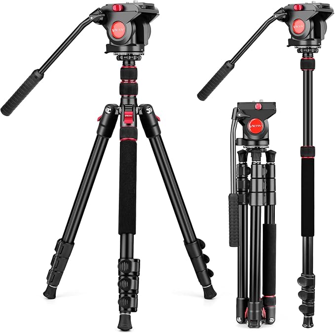 Victiv Video Tripod, 72" Heavy Duty Fluid Head Camera Tripod with Carry Bag | Professional Aluminum Camera Tripod Stand, 2-in-1 Camera Tripods & Monopods, Compatible with Canon, Sony, DSLR, Camcorder by Victiv