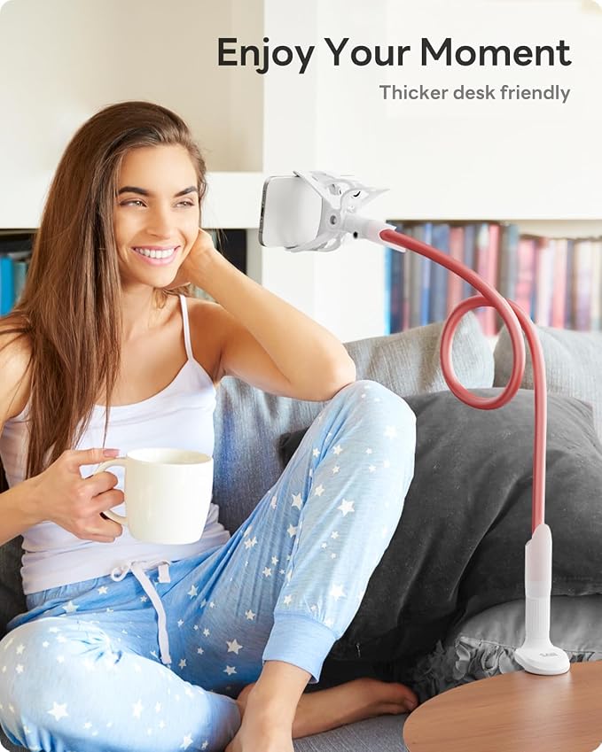 SAIJI Gooseneck Phone Stand for Bed, Lazy Bracket Cell Phone Holder Long Arm Clip Clamp Mount for Filming, Compatible with 4-7'' Mobile Cell Phone Stand Document Camera Nintendo Switch (Rose Gold) - Image 6