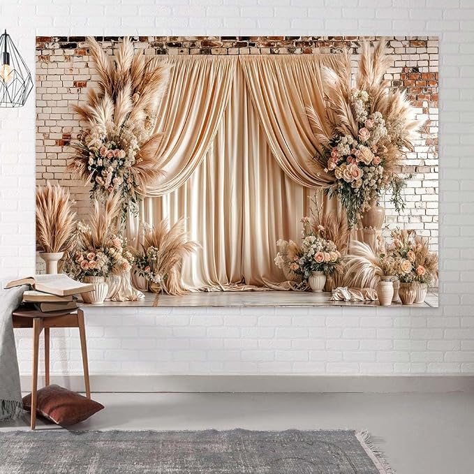 15X10ft Boho Floral Wedding Backdrop Wall Background Photography Beige Vintage Flowers Backdrops for Parties Wedding, Girls Birthday Princess Weeding Bridal Shower Floral Anniversary Ceremony Decor - Image 5