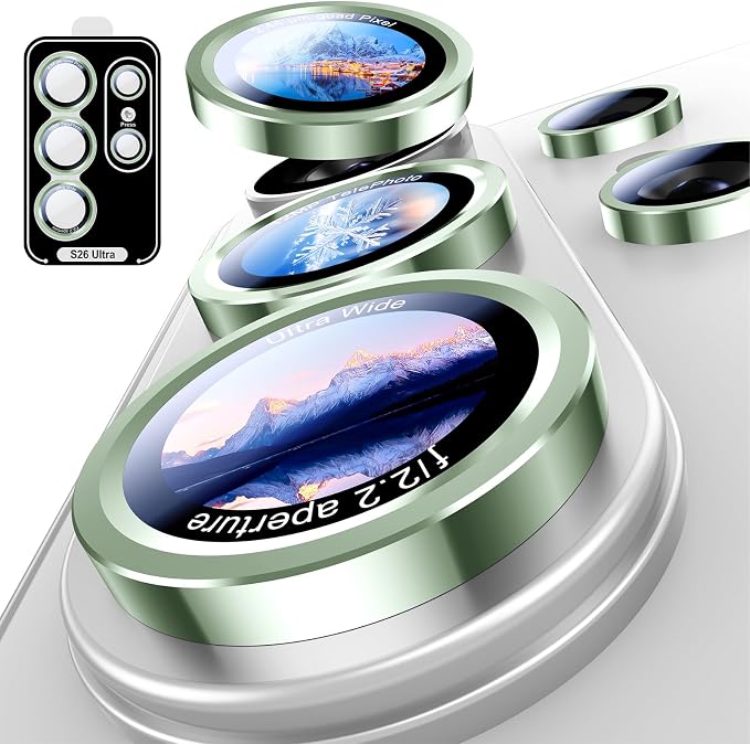 Uyiton for Samsung Galaxy S26 Ultra Camera Lens Protector, Unique Design | Case-Friendly, Ultra-Thin, Military-Grade Sapphire Glass with Aluminum Metal Rear Camera Screen Cover, Green by Uyiton