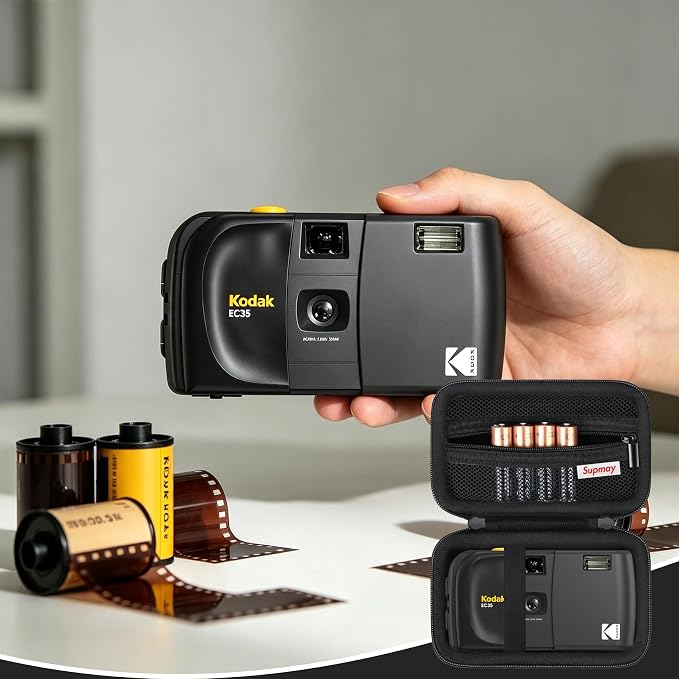 Carrying Case for KODAK EC35 35mm Film Camera 35mm, EC35 Film Camera Storage Case Holder with Zipper Mesh Pocket for AA Battery, with Strap, Black - Image 7