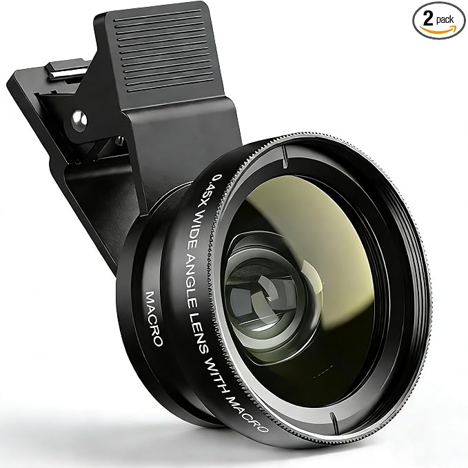 Phone Camera Lens Kit 2 in 1, 0.45X Wide Angle Lens+ 12.5X Macro Lens, Cell Phone Len Attachments Accessory for iPhone, for Samsung, for Android Smartphone by RayHenry
