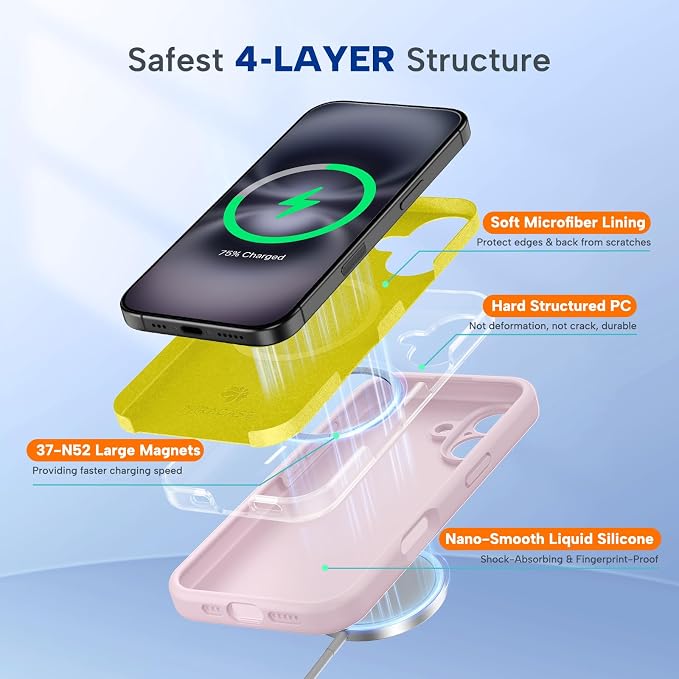 miracase Magnetic for iPhone 16 Plus Case, [Soft Anti-Scratch Microfiber Lining], Compatible with MagSafe, Liquid Silicone Shockproof Drop Protection Phone Case for 16 Plus,Sand Pink - Image 8