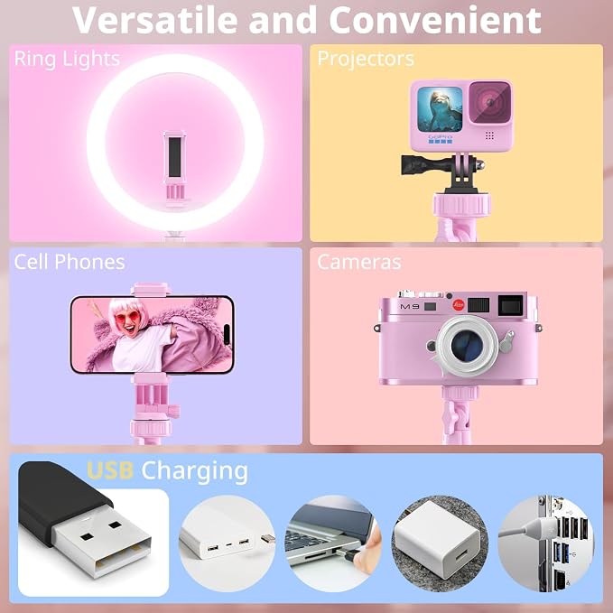 UBeesize 12" Ring Light with 62" Tripod Stand for Content Creation (Pink) | LED Selfie Light with Phone Holder & Remote for YouTube, TikTok, Twitch, Video Recording, Makeup, Streaming, Phone & Webcam - Image 5