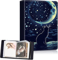 Small Photo Album 5x7, 60 Pockets Holds 120 Photos, Slip-in Pocket Photo Album with Black Elastic Band for Family Wedding Baby Travel Pictures, Cute Cat Moon With Stars by Unknown