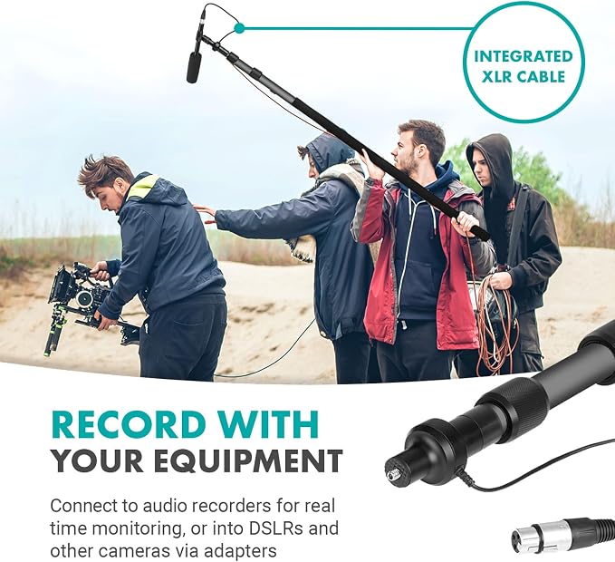 Movo XLR Shotgun Microphone & Boom Pole Kit – Professional Location Sound Recording Bundle with Shotgun Mic and Boompole with Internal XLR Cable for Filmmaking, ENG, and Broadcast Audio - Image 4