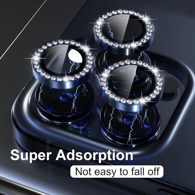 Misea Compatible for iPhone 15 Pro/iPhone 15 Pro Max Camera Lens Protector | 9H Tempered Glass Ultra HD Bling Camera Screen Protector Cover Metal Individual Ring Accessories, Deep Blue Diamond - Image 6