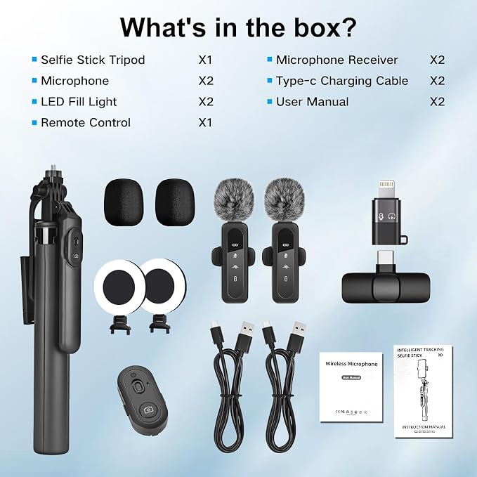 Vlogging Kit for iPhone/Android, Metal Selfie Stick Tripod for iPhone with Light and Microphone,70 inch Tall Adjustable Phone Tripod for TikTok/YouTube Starter Content Creator Essentials Kit - Image 6