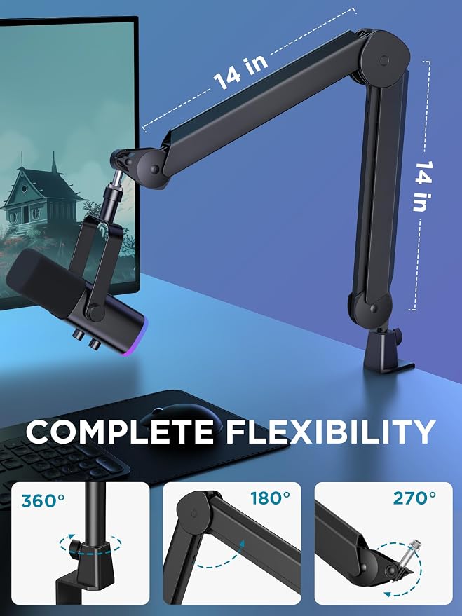 InnoGear Mic Arm Microphone Boom Arm Cable Management for Blue Yeti FIFINE | Desk Mount, Built-in Cable Channel, Extendable, Work with Shure, 3.5 lb Weight Capacity, Heavy-Duty, Easy-to-attach Clamp - Image 6