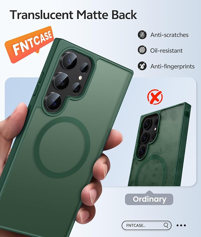 FNTCASE for Samsung Galaxy S23 Ultra Case, Compatible with Magsafe, Green | Translucent Matte Magnetic Back, 14FT Military Grade Drop Protection, Shockproof Protective Phone Cover - Image 6