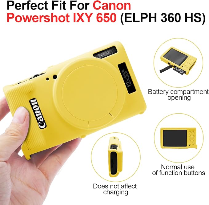 Easy Hood Camera Case for Canon ELPH 360/IXUS 285 HS/IXY 650 Camera,Yellow | With Removable Lens Cover,Soft Silicone Protective Case,Anti-Scratch,Dustproof,Shockproof,Enhanced Grip,Camera Accessories - Image 5