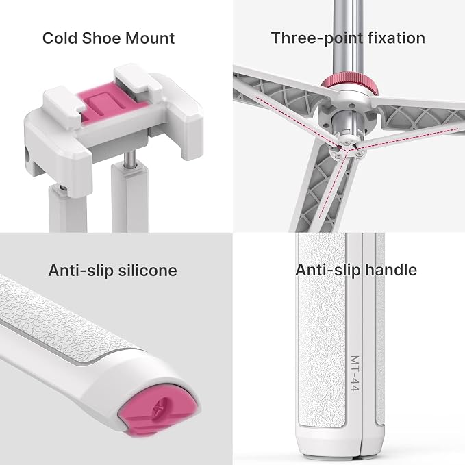 ULANZI MT-44 Extendable Phone Tripod, 59" Portable Selfie Stick Vlog White | 2-in-1 Phone Clip, Cold Shoe, Tripod Stand w 1/4" Screw, 360° Ball Head, Camera Tripod for DJI Pocket 4 Luna Sony Video Live - Image 6