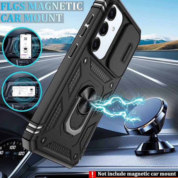 Gritup Fit for Samsung Galaxy S25 Case with Slide Camera Cover | 2 Pcs Screen Protector, Build in 360° Rotating Ring Kickstand, Military Grade Protective Phone Case, Black - Image 6