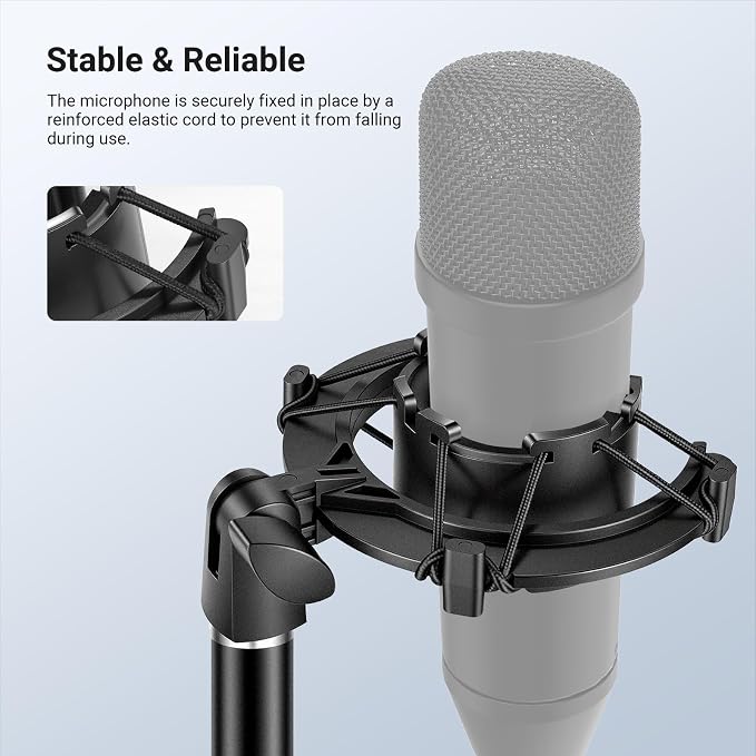 NEEWER Microphone Shock Mount, Mic Holder for Stand & Boom Arm with Elastic Ropes & 3/8" to 5/8" Screw Adapter, Fits Mics of 1.8" to 2" (46 to 50mm) Diameter, MS048 - Image 4