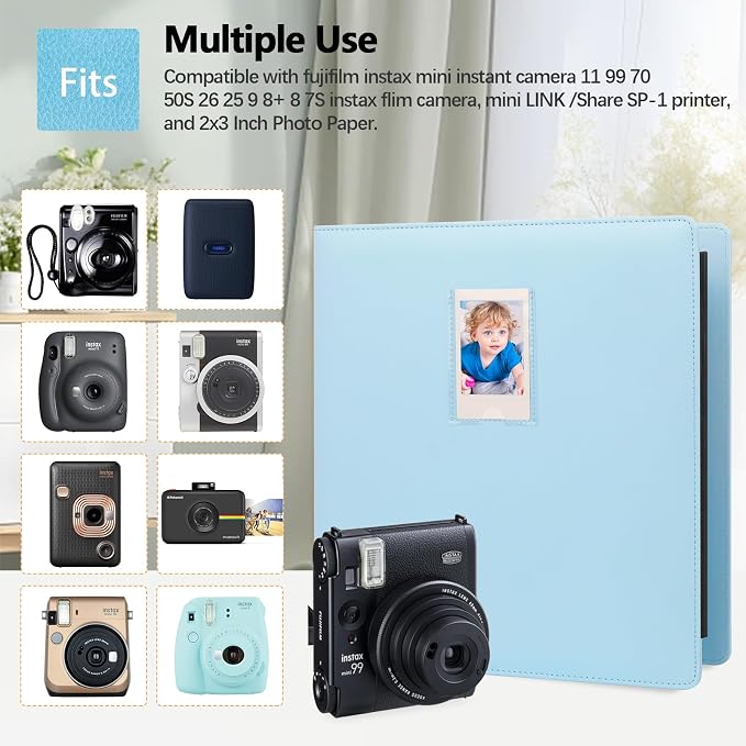 Veicevol 640-Pocket 2x3 Photo Album for Instax Mini and Polaroid, Blue | PU Leather Cover Keeps, Fits Instax Mini and Polaroid 2x3 Photos, Protects Travel, Wedding and Family Memories - Image 3