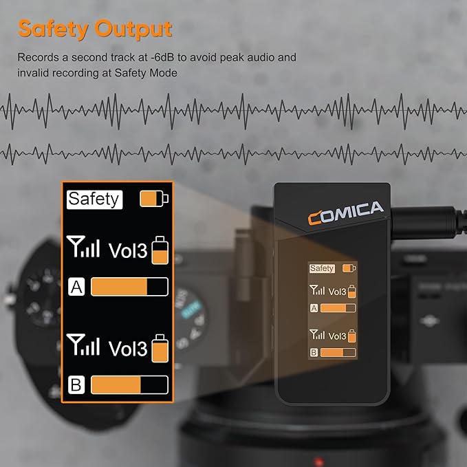COMICA Vimo C3 Wireless Lavalier Microphone, 656ft Range & Gain Control | DSP One-Click Denoise, 48khz/24bit Hi-Fi Audio, IPS Display, Mono/Stereo/Safety Mode, Real-Time Monitor, 20h Battery Case - Image 4