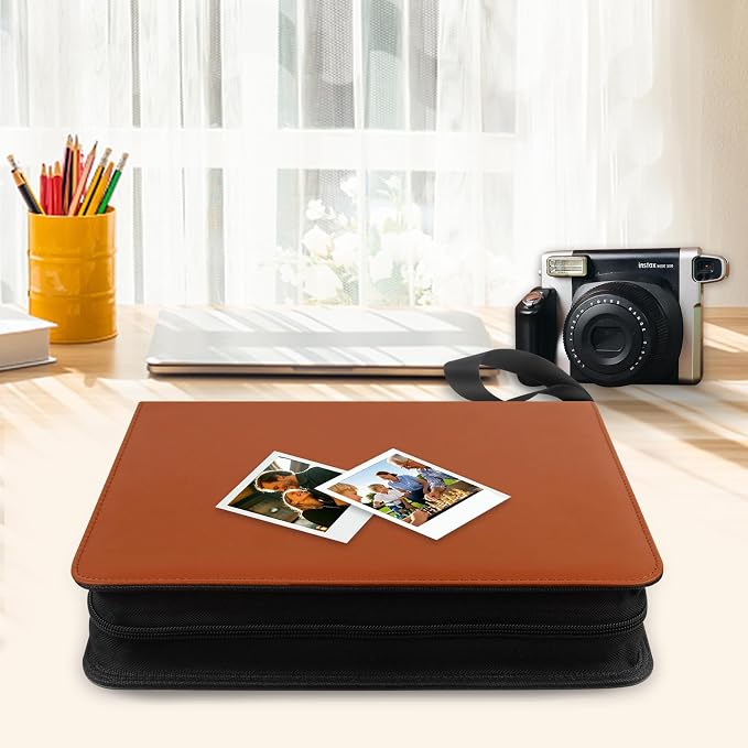 Veicevol 256-Pocket Album for Polaroid i-Type, 600 & SX-70 Photos, Brown | Designed for Fujifilm Instax Wide Photos, Water-Resistant PU Leather Cover, Zipper Closure, Securely Holds Up to 256 Photos - Image 8