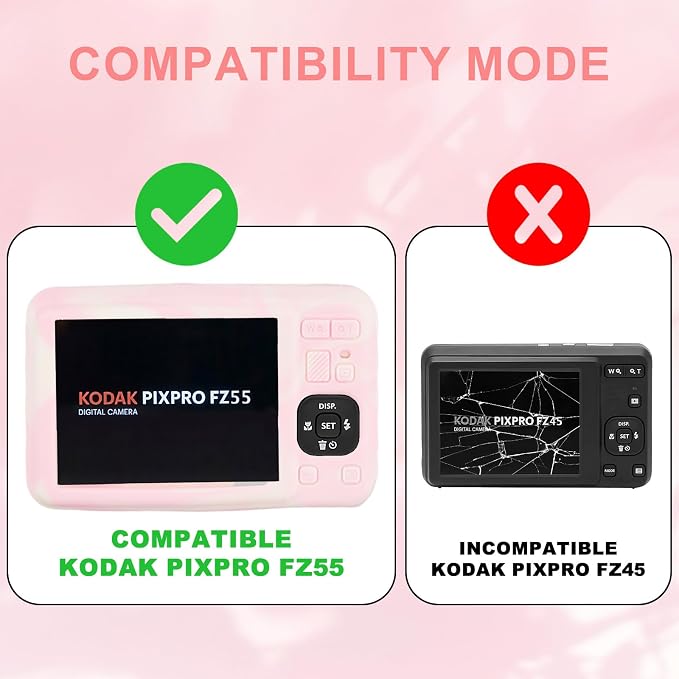 Camera Case for Kodak PIXPRO FZ55 with 2-Pack Screen Protector | Cute Charm Wrist Strap, Soft Silicone Protective Case with Removable Lens Cap for Kodak FZ55 Accessories - Pinkish White - Image 2