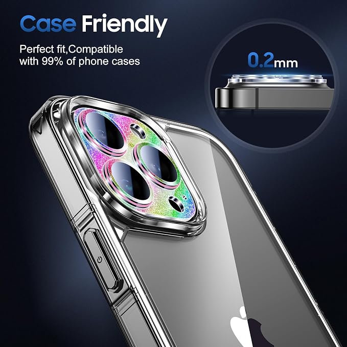 UniqueMe for iPhone 14 Pro Max/14 Pro Camera Lens Protector Bling Colorful | 3 Pack-Acrylic, Not Glass, Case Friendly, Scratch-Resistant, Night Shooting Mode - Image 6