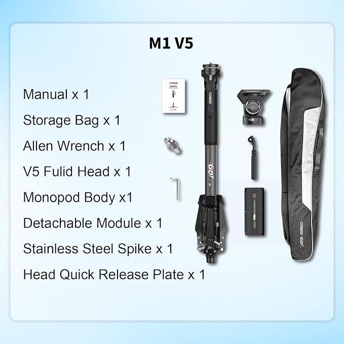 M1V5 Camera Monopod, One-Click Lifting Monopod with Feet, 67'' Lightweight monopod with V5 Fluid Head for Camera, DSLR, Camcorder (M1V5) - Image 8