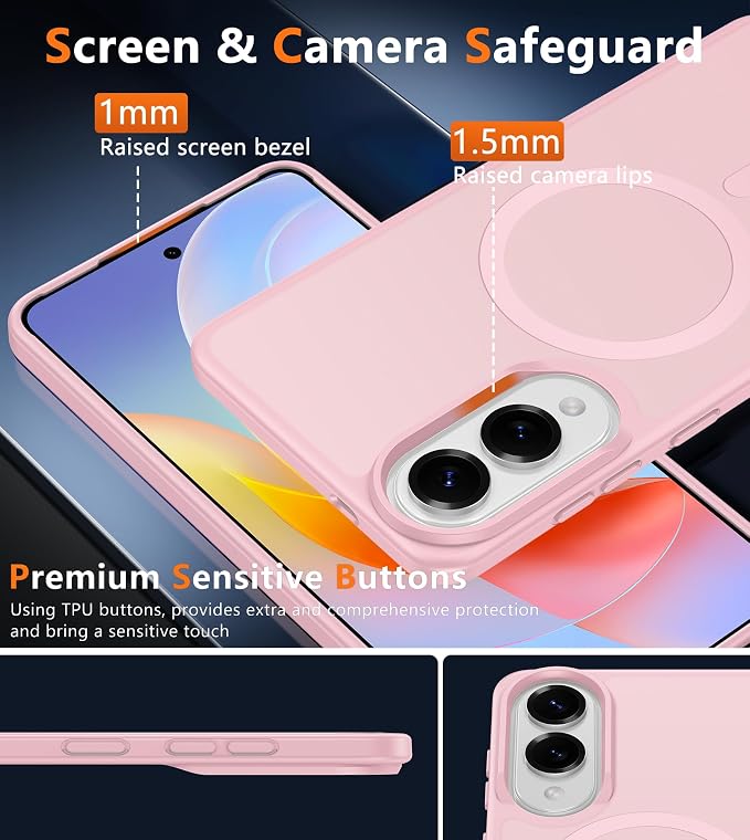 FNTCASE for Samsung Galaxy S25 Edge Case, Fit for Magsafe, Screen Protector | Translucent Matte Magnetic Back, 14FT Military Grade Drop Protection, Slim Shockproof Protective Phone Cover, Light Pink - Image 5