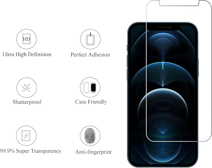 Ailun Screen Protector + Camera Lens Protector for iPhone 12 Pro Max | 2+2 Pack, 6.7 Inch, Case Friendly, Tempered Glass Film, HD - Image 2