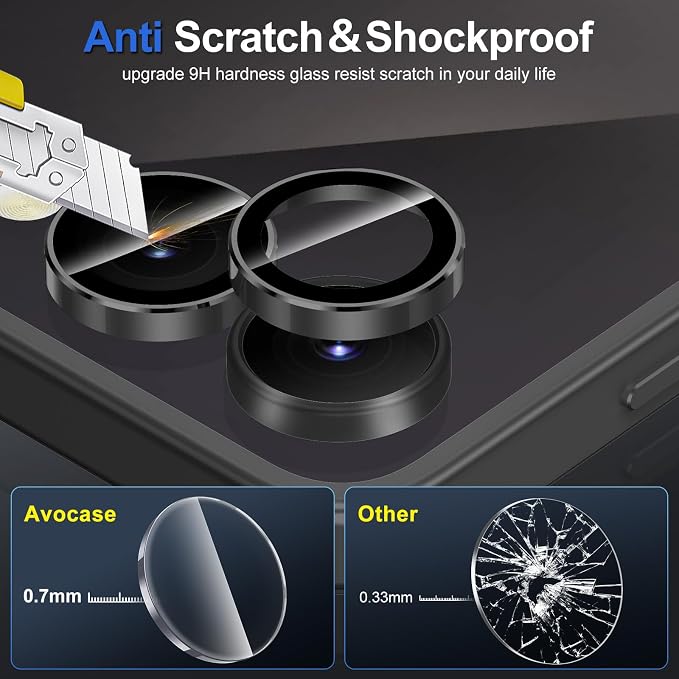 for Samsung Galaxy Z Flip 7 Camera Lens Protector, Individual Metal Ring Tempered Glass Lens Cover, [Strong Adsorption] Scratch Resistant Ultra-Thin HD Clear Lens Cover, 1 Set-Black Ring - Image 3