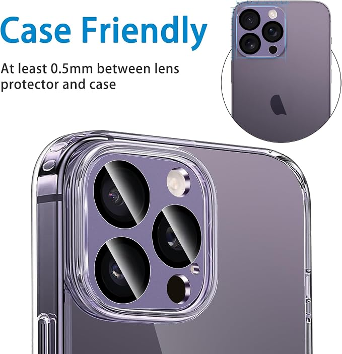 Camera Lens Protector for iPhone 14 Pro/iPhone 14 Pro Max Metal Camera Cover Film, 9H Tempered Glass, Anti-Scratch, Case Friendly - Deep Purple - Image 6