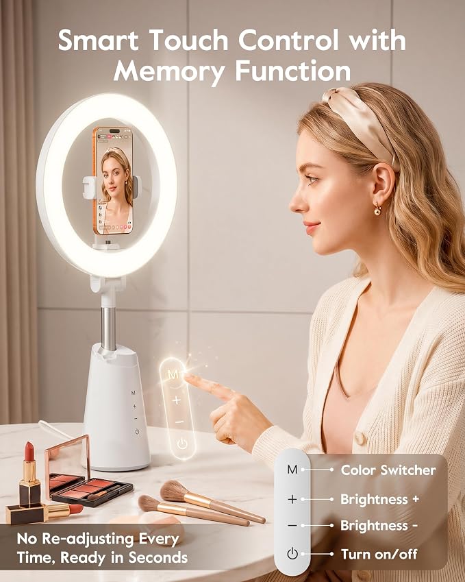 Ring Light for Makeup, 11" Desk Ring Light with Stand and Phone Holder, CRI 98+ True Color LED Makeup Light, Dimmable Selfie Ring Lights for Video Recording, Live Stream, TikTok, YouTube - Image 5