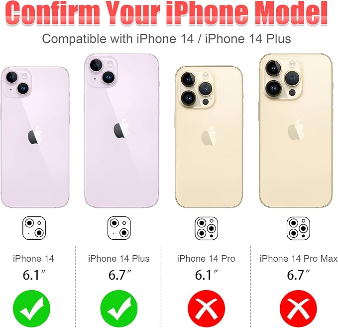 AGVEE 3+3 6 Pack for iPhone 14/14 Plus Camera Lens Protector Cover | Individual Bling Diamond & Bling Glitter Sparkle Cute Gem Metal Ring, 9H Tempered HD Glass - Image 2