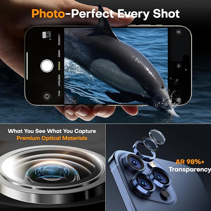 Camera Lens Protector for iPhone 15 Pro Max/15 Pro- Blue Titanium | 9H Tempered Glass, Metal Individual Camera Cover, Accessories, Anti-drop, Case Friendly, HD Clear, Anti-Scratch - Image 5