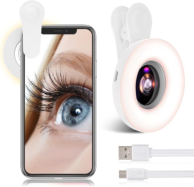 Macro Lens for iPhone and Android with Mini Clip Ring Light, Portable Rechargeable Dimming, for Smart Phone Photography, Camera Video Recording, VLOG by YZOuOZY