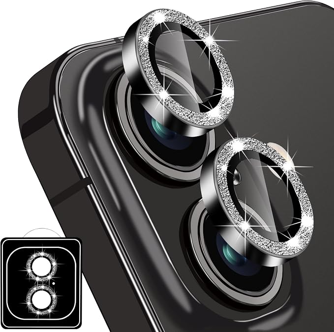 Designed for iPhone 16 and 16 Plus Camera Lens Protector, Bling Glitter Diamond Lens Cover 9H Tempered Glass Camera Cover Anti Scratch Shockproof Screen Protector by Hsefo
