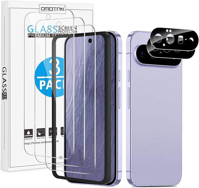 OMOTON 3+2 Pack for Google Pixel 11 Screen Protector 6.3-inch | 3 Tempered Glass Film and 2 Camera Lens Protector with Alignment Framework, Case Friendly (Not for Pixel 11 Pro/ XL) by OMOTON