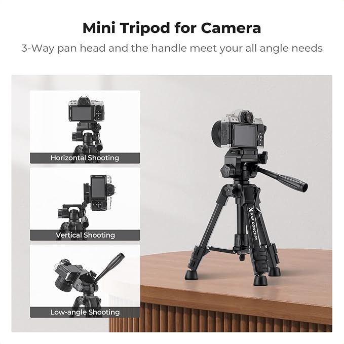 K&F CONCEPT 25" Mini Desk Tripod for Camera Video | Portable Aluminum Tripod for DSLR Cameras Phone, Lightweight Video Tripod for Travel. with Remote Max load 8.8 lbs. S223A0 - Image 3