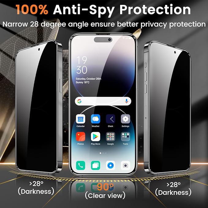 Lesakit 3+3 Pack Privacy Screen Protector for iPhone 14 Pro 6.1-Inch with 3 Pack Camera Lens Protector, Anti Spy Tempered Glass Film 9H Hardness Bubble Free Case Friendly - Image 3