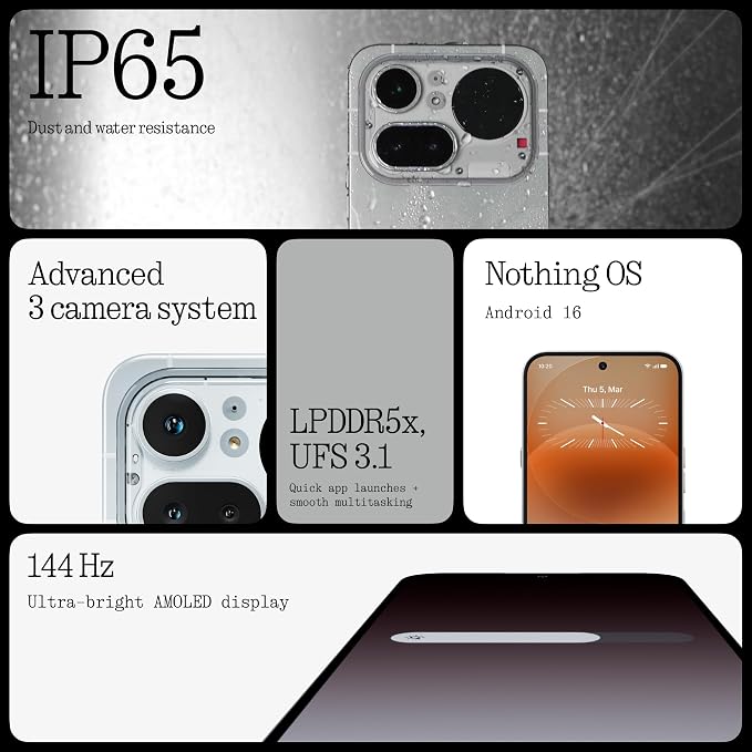 Nothing Phone (4a) Pro Cell Phone 2026 New, Unlocked Android 16 Smartphone, Triple-Lens Camera, AI Photo Edits, 6.83" 144Hz AMOLED Display, 5080mAh Battery, Dual-SIM Glyph Matrix (Black, 8+128GB) - Image 4