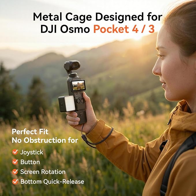 AMAZEAR Protective Cage for DJI OSMO Pocket 4P/4/3/Xtra Muse Accessories, Metal Case Multifunction Frame Expansion with Quick Mount Bracket, Wrist Strap, Hot-Shoe for GoPro Adapter, Midnight - Image 2